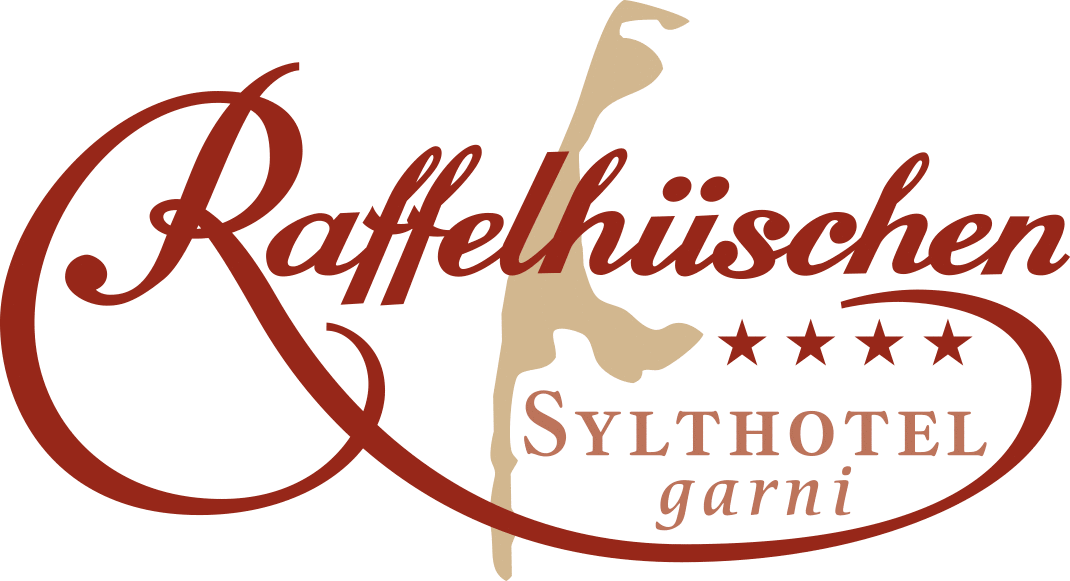 Logo für das Raffelhüschen Sylthotel garni mit fünf Sternen und einer stilisierten Turnerfigur im Hintergrund.